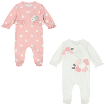 Baby Girls Pink & White Babygrows ( 2-Pack )